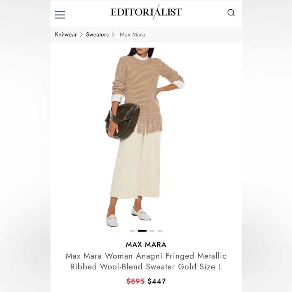 MaxMara label-cutWoman Anagni Fringed MetallicRibbed Wool-Blend Sweater Gold S,M - Picture 9 of 13